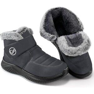 Women Grey Snow Boots Waterproof Fur Lined Warm Winter Non-Slip Booties